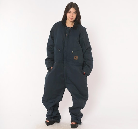 Navy Insulated Coveralls Berne Workwear Quilted Lined Jumpsuit Zip Front Dark Blue One Piece Utility Suit Plus Size Extra Extra Large XXL