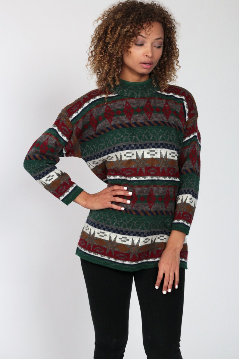 Download 80s GEOMETRIC Sweater Mock Neck Knit Jumper Abstract 1980s ...