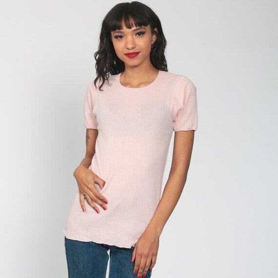 Baby Pink TShirt Wool Cotton Knit Shirt Plain TShirt 80s Pastel Shirt Undershirt Retro Tee 1980s Vintage Small Medium
