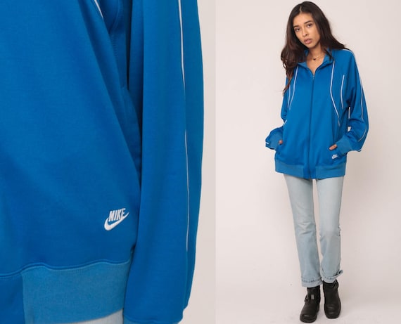Nike Track Jacket 80s Striped Zip Up Swoosh Retro Blue Jacket Athletic Streetwear Hipster 1980s Vintage Sports Jacket Large
