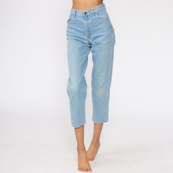 Mom Jeans 26 Jeans Ankle Mid Rise Waist Jeans 90s High Waisted Denim Pants Tapered 80s Vintage Blue Stone Wash Small