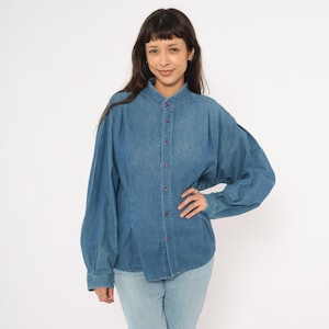 Collarless Denim Shirt - Etsy