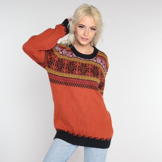 Peruvian Alpaca Sweater Burnt Orange Wool Geometr… - image 4