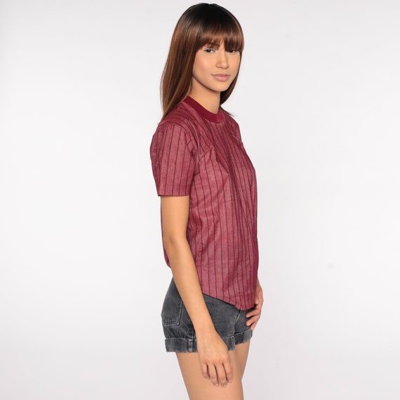 Striped Ringer TShirt -- 70s T Shirt Burgundy Ret… - image 5