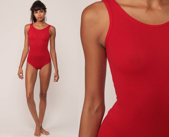 Sheer Bodysuit Top 70s Tank Top Body Suit Sleeveless Leotard Red Shirt 1970s Blouse Vintage Bohemian See Through Extra Small xs