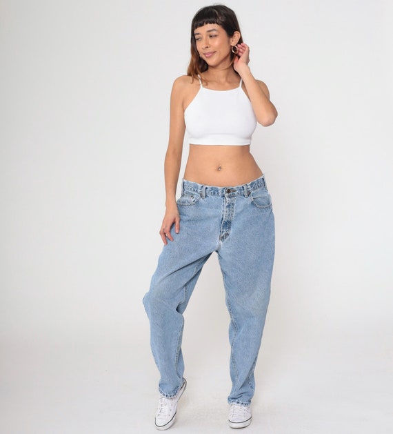 90s Relaxed Jeans High Rise Blue Denim Tapered Jeans Distressed Retro Jeans Vintage 1990s Flying A Jeanswear Men's Medium