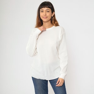 Vintage White Thermal Shirt 90s Long Sleeve Undershirt Waffle Knit Shirt Under Shirt Long Underwear Retro Tee Layer 1990s Large
