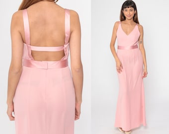 90s Vera Wang Dress Baby Pink Gown Strappy Open Back Long Party Dress Bridesmaid Sleeveless Maxi Formal Prom Cocktail Vintage 1990s Small 6