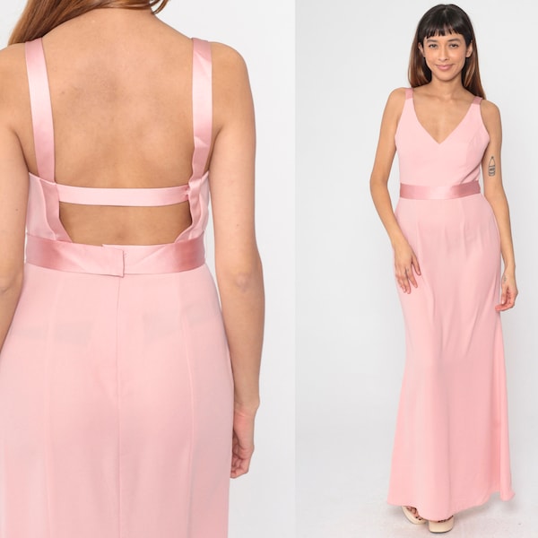 90s Vera Wang Dress Baby Pink Gown Strappy Open Back Long Party Dress Bridesmaid Sleeveless Maxi Formal Prom Cocktail Vintage 1990s Small 6