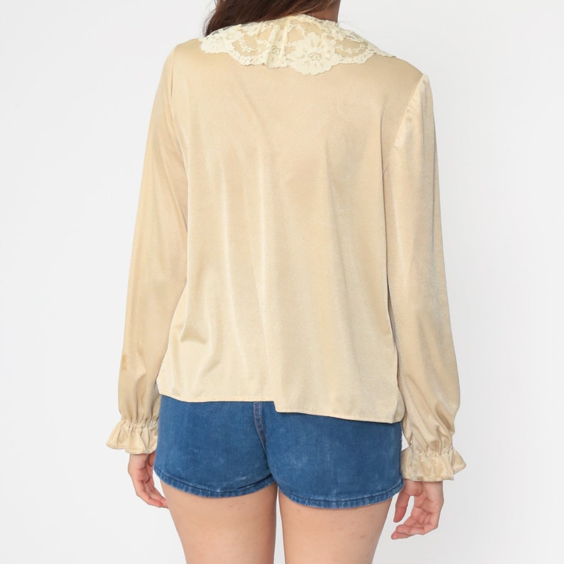 Tuxedo Lace Blouse Boho Hippie Blouse 70s Cream Shirt 1970s Blouse Beige Bohemian Top Retro Vintage Long Sleeve Tunic Hippy Small Medium