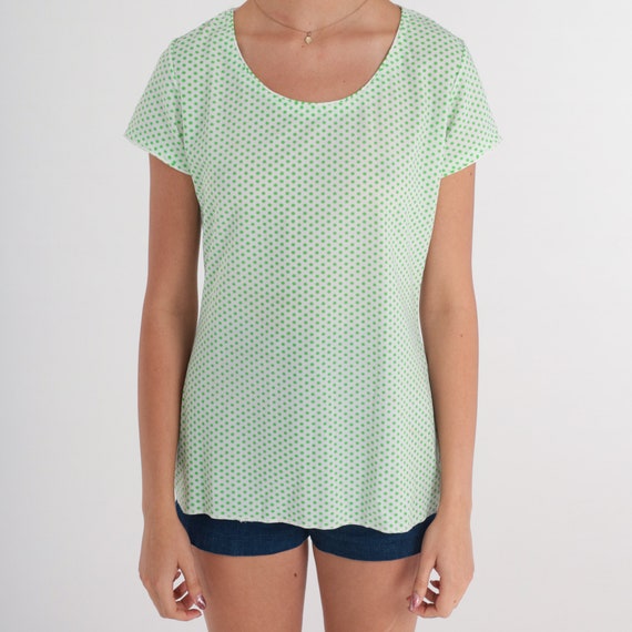 Polka Dot Shirt 70s Blouse White Green Dots Print… - image 6