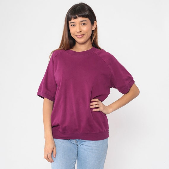 Purple Short Sleeve Sweatshirt Y2K Plain Shirt Slouchy Pullover Raglan Sleeve Top Basic Retro Tee Athletic Berry Vintage 00s Extra Large xl