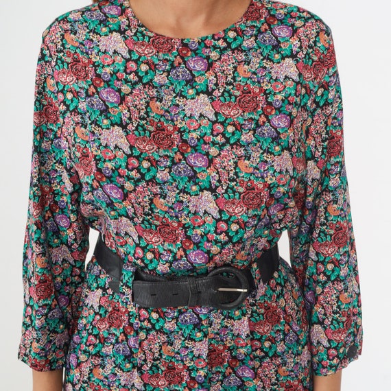 80s Floral Dress Sheath Midi Dress Button Up Back… - image 5