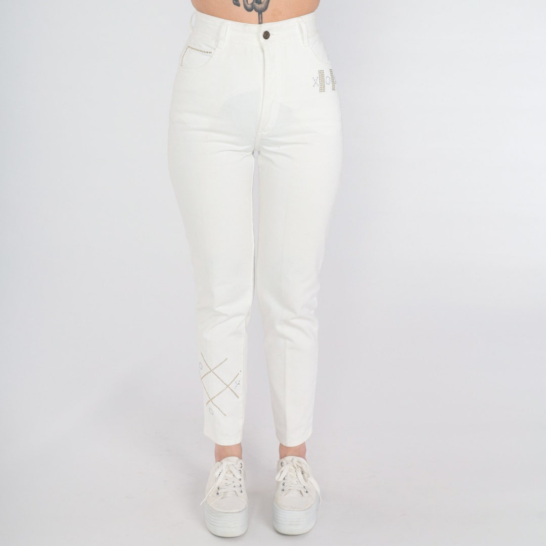 Vintage White Skinny Jeans Y2k XO Studded Rhinestone Jeans High Waisted ...