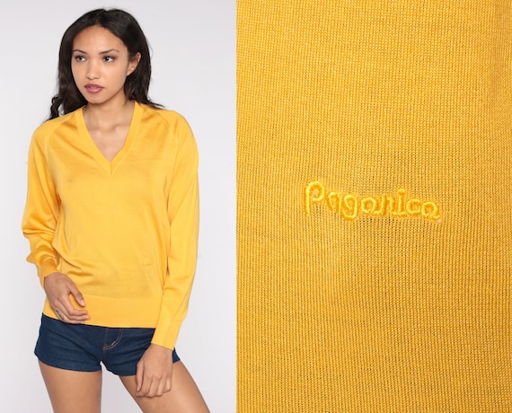 Yellow Paganica Sweater 80s Raglan Sleeve Sweater Italy Slouchy Pullover Jumper 1980s Hipster Vintage Plain Normcore Retro Small s