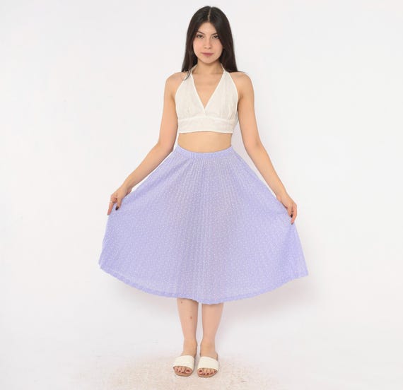 70s Accordion Pleated Skirt Lavender Purple White Polka Dot Print Below A Line Full Sweep Pastel Coquette Balletcore Vintage Extra Small XS