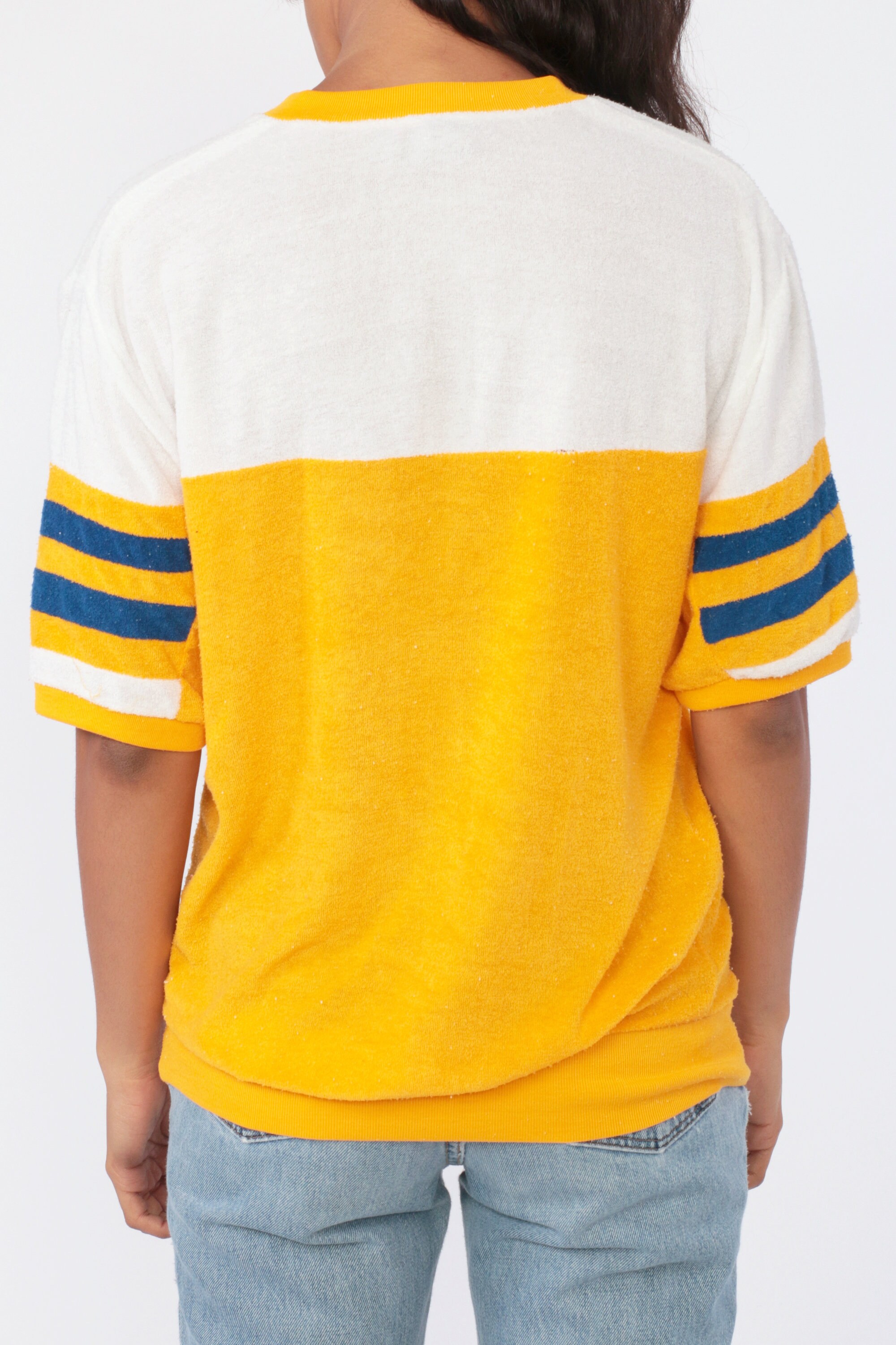 Download Terry Cloth Shirt RINGER Tee 70s Yellow Color Block Tee ...