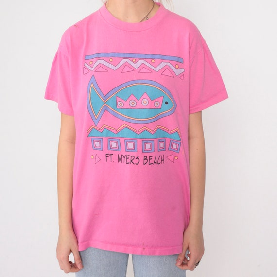 90s Fort Myers Beach T-Shirt Hot Pink Tropical Fi… - image 7