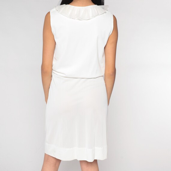 White Mini Dress 70s Blouson Dress Ruffled V Neck… - image 8