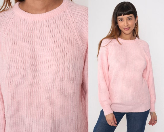 Baby Pink Sweater 90s Plain Ribbed Knit Slouchy P… - image 1