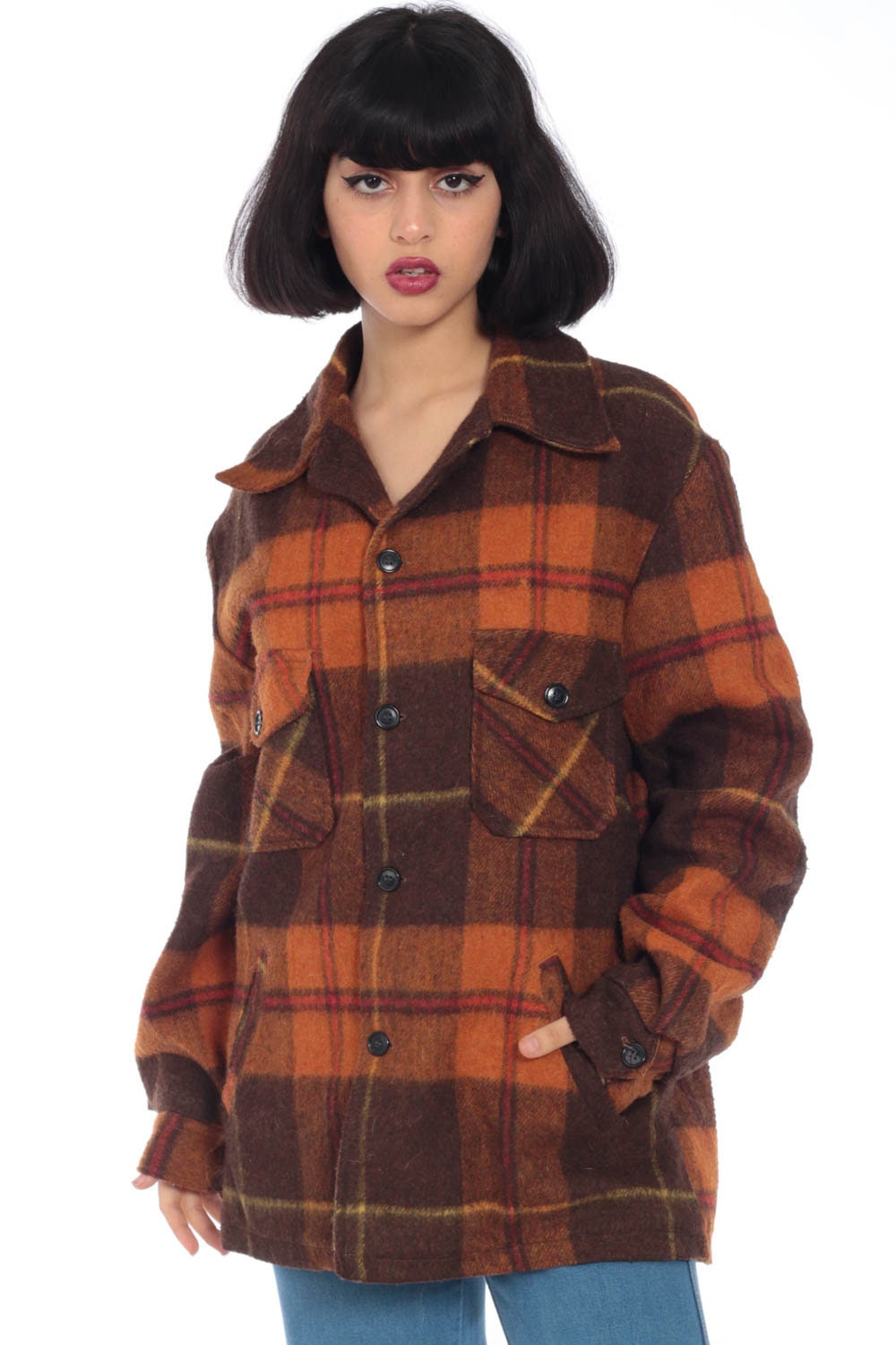 orange lumberjack jacket