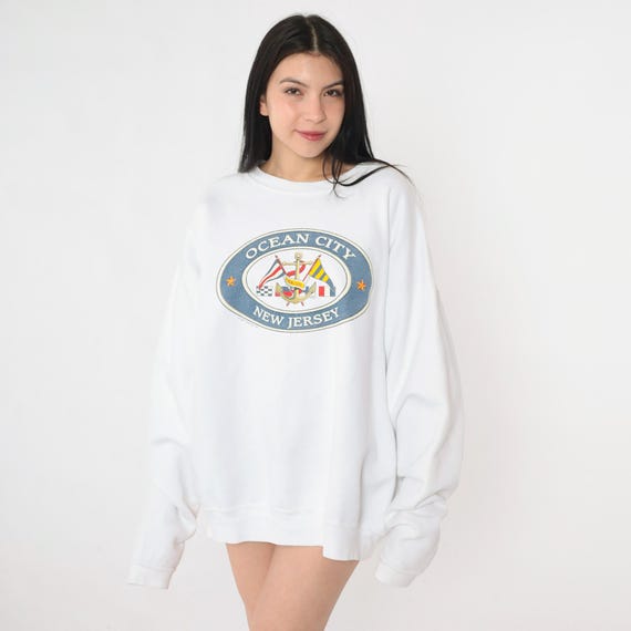 Vintage Ocean City New Jersey Sweatshirt 90s White Nautical Anchor Graphic Shirt 1990s Crewneck Pullover 1990s Destination Travel Medium
