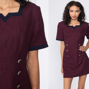 Red Gingham Dress Plaid Dress 80s Mini Office Dress 1980s Checkered Dress Nerd Secretary Vintage Retro Preppy Shift Medium 8 Petite