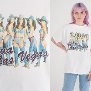 Viva Las Vegas Shirt 90s Cowgirl Showgirls T-Shirt Graphic Tee Nevada Tourist Travel TShirt White Vintage 1990s Western Sexy Extra Large xl