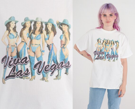 Viva Las Vegas Shirt 90s Cowgirl Showgirls T-Shirt Graphic Tee Nevada Tourist Travel TShirt White Vintage 1990s Western Sexy Extra Large xl