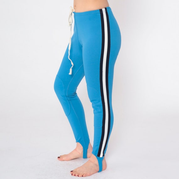 Blue Stirrup Pants 80s Leggings Striped Ski Pants High Waisted Rise Pants Slim Skinny Leg Black White Basic Sportswear Vintage 1980s Small S