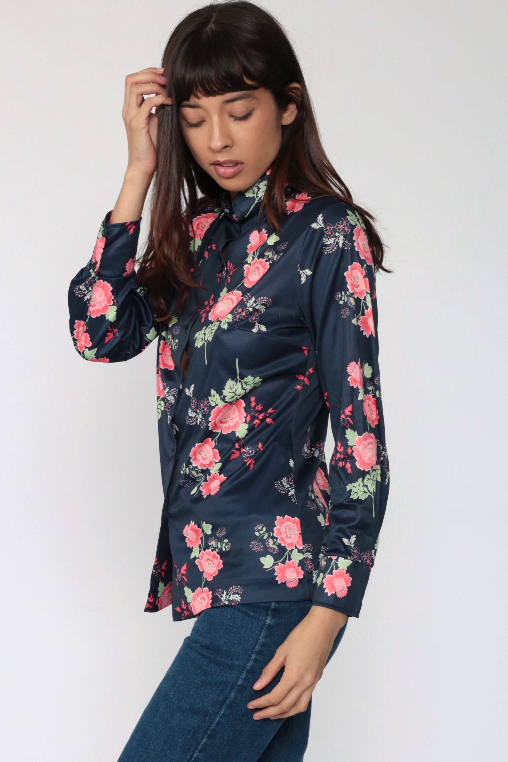 navy floral shirt