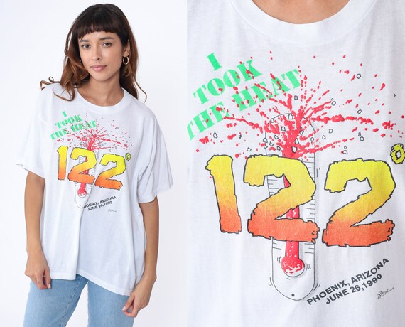 Phoenix Heat Record Shirt 1990 I Took The Heat T Shirt 90s Arizona Shirt Graphic Heat Wave Vintage White 1990s AZ Short Sleeve Tee Large xl