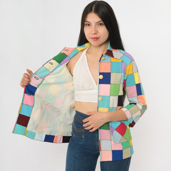 Vintage Patchwork Jacket 70s Bright Multicolor Sq… - image 6