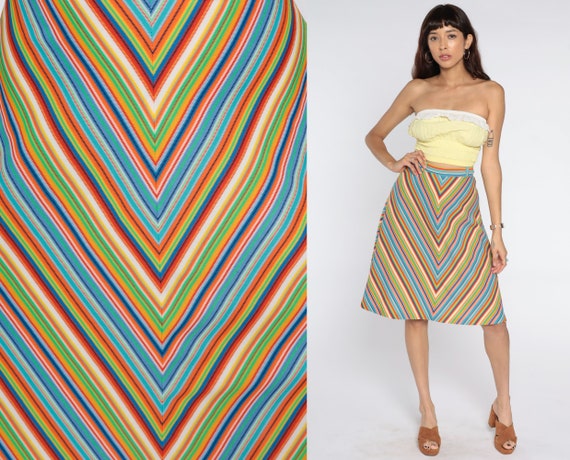 70s Rainbow Skirt Chevron Stripes Skirt 1970s Hig… - image 1