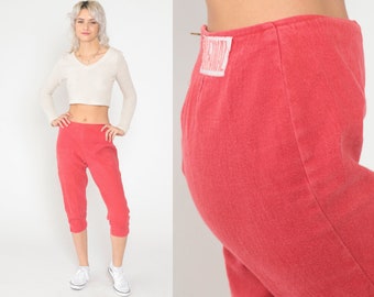 90s Capri Pants Red Cropped Trousers High Waist Rise Capris Retro Summer Clam-Diggers Highwaters Flood Pants Vintage 1990s Small 28