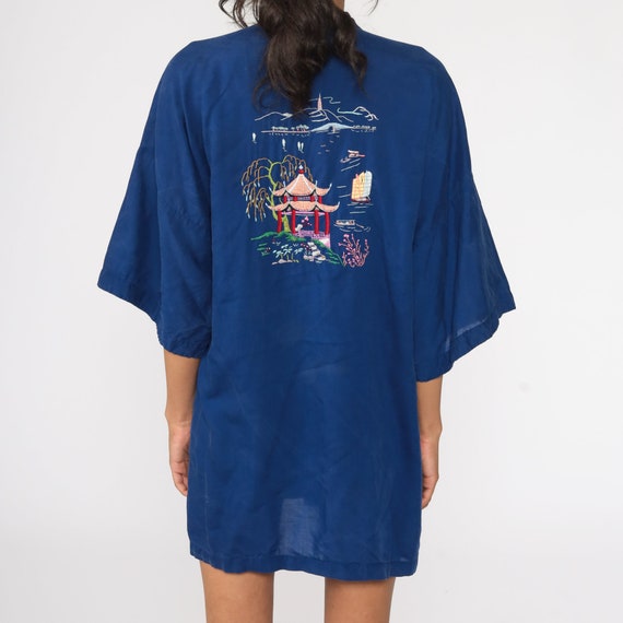 Asian Kimono Robe -- Pagoda Robe Embroidered Dark… - image 9