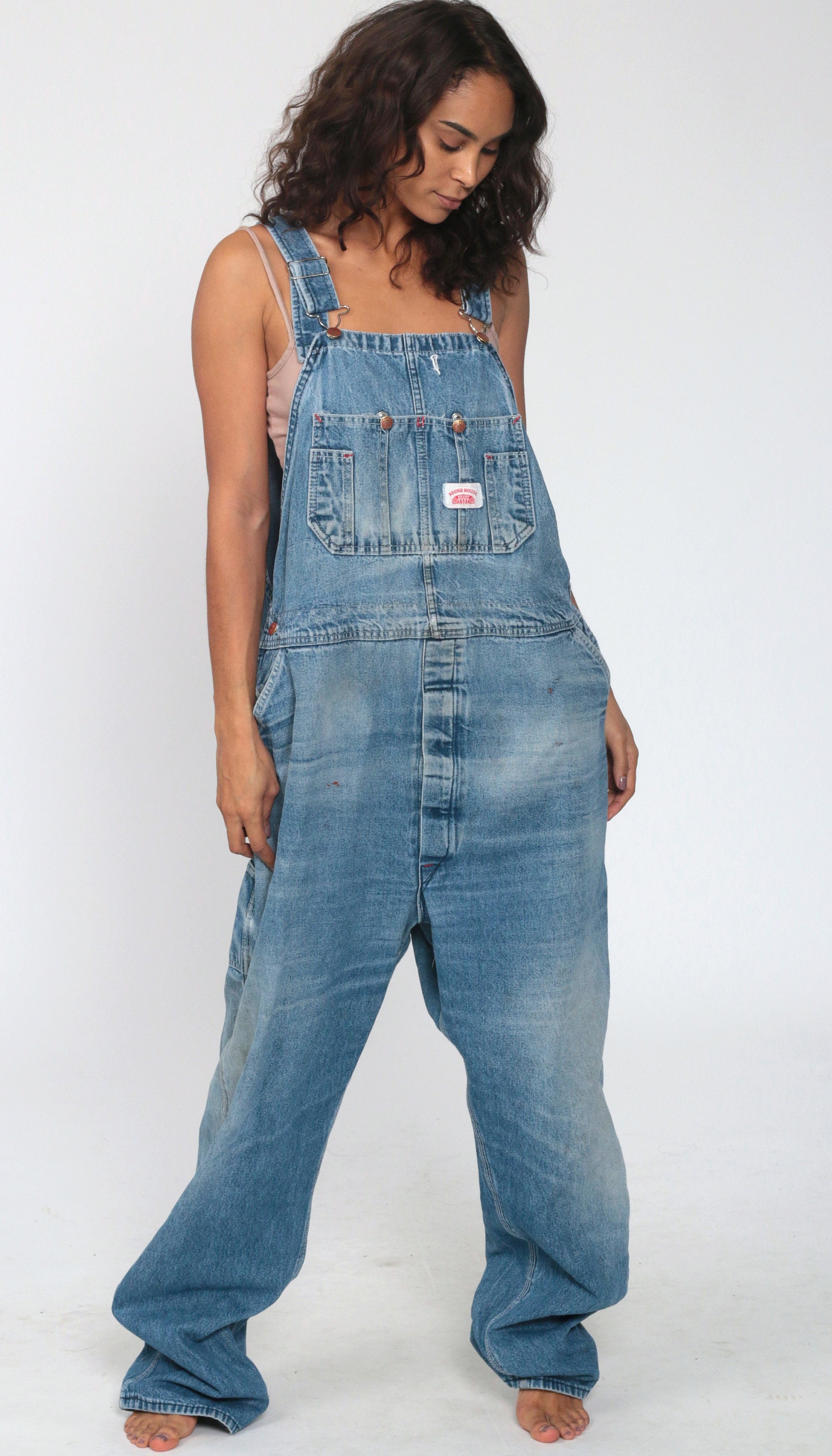 Round House Jean Overalls 90s Denim Pants Lee Baggy 1990s Dungarees Bib ...