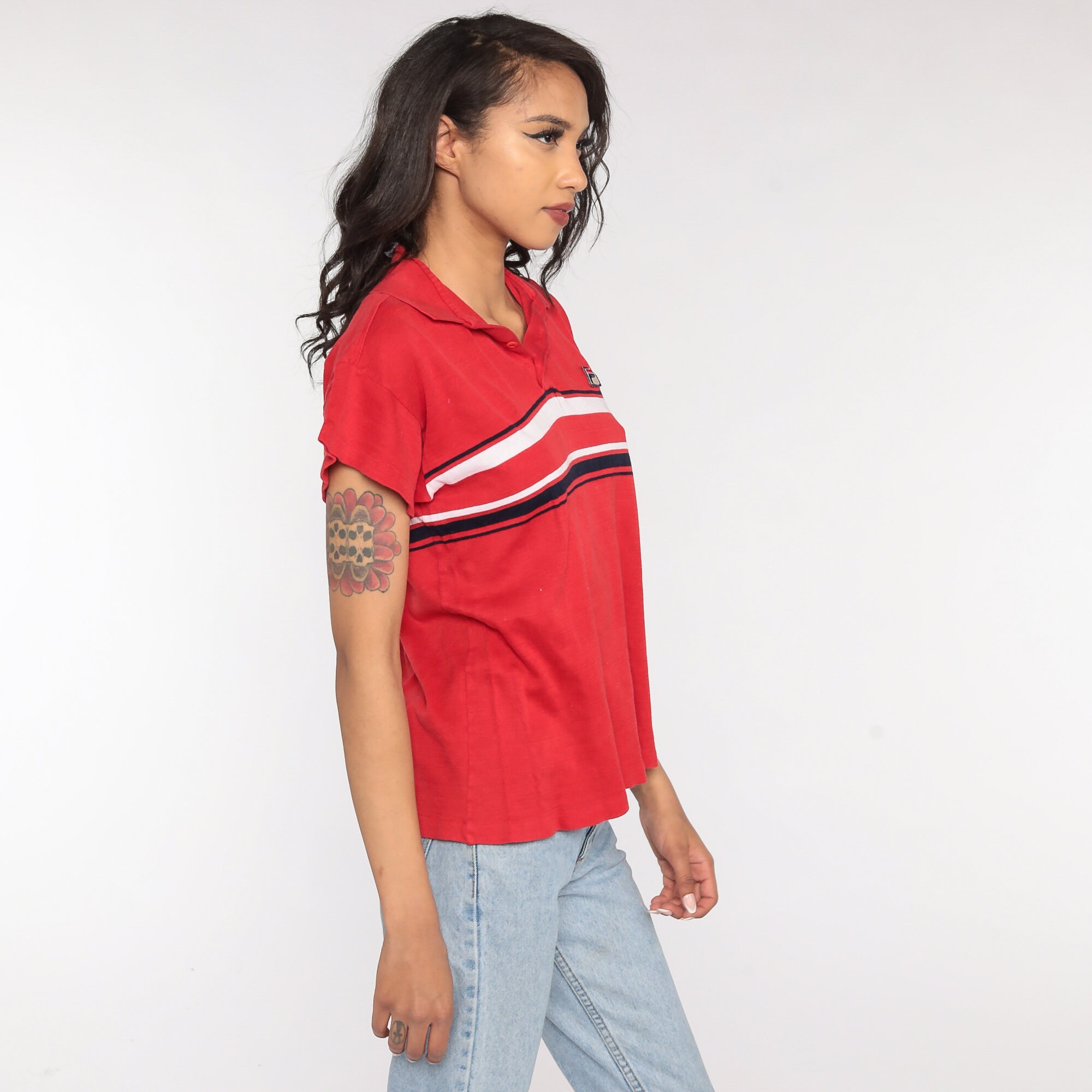 Fila Shirt Streetwear Shirt 90s Red Polo Shirt Sports Athletic Shirt ...