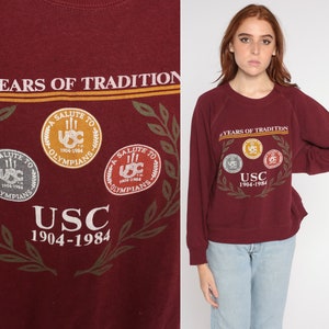 80s USC Sweatshirt University of Southern California Pullover Los Angeles Trojans College Sweater Maroon Raglan Sleeve Vintage 1980s Large L image 1