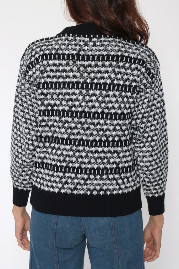 Geometric Leather Sweater Black and White 80s STR… - image 7