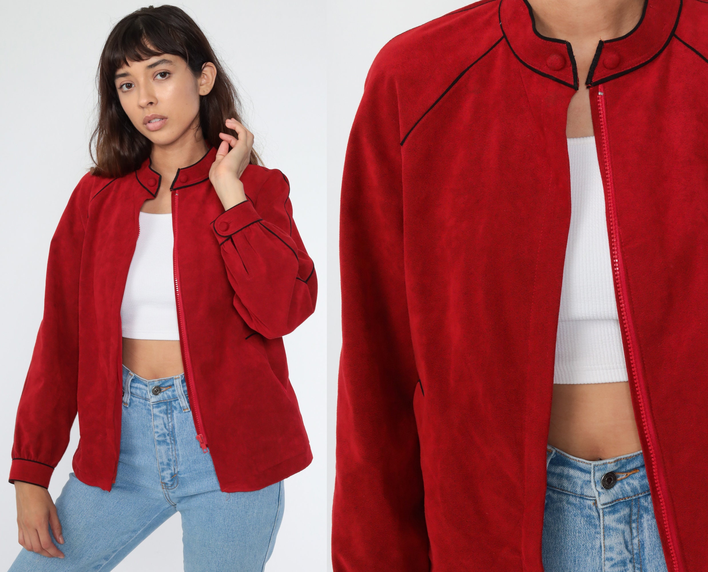faux suede red jacket