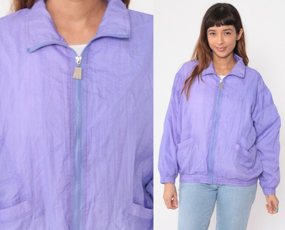 Lavender Windbreaker Jacket 90s Plain Purple Warm… - image 1
