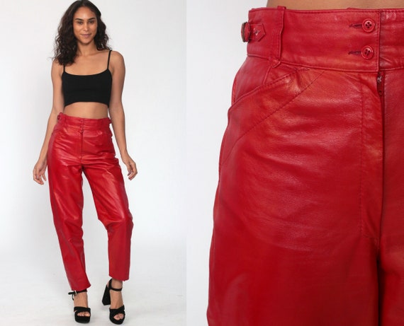 90s Leather Pants Red Leather Pants High Waisted P
