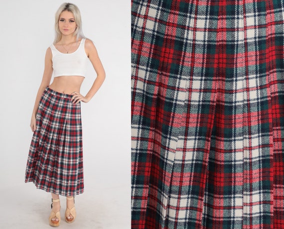 Pendleton Midi Skirt 80s Red Plaid Wool Skirt Hig… - image 1