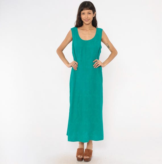 Teal Sleeveless Maxi Dress 90s Emerald Green Ankle Length Pullover A Line Summer Sundress Karin Stevens Vintage Turquoise Womens Large L