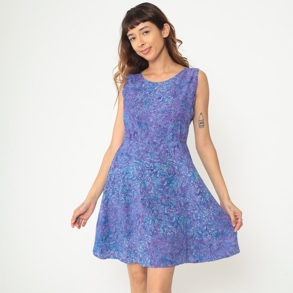Tie Dye Mini Dress Y2K Purple Blue Turquoise Sleeveless Scoop Neck A-Line Skater  90s Grunge Rave Club Casual Vintage Medium M 8