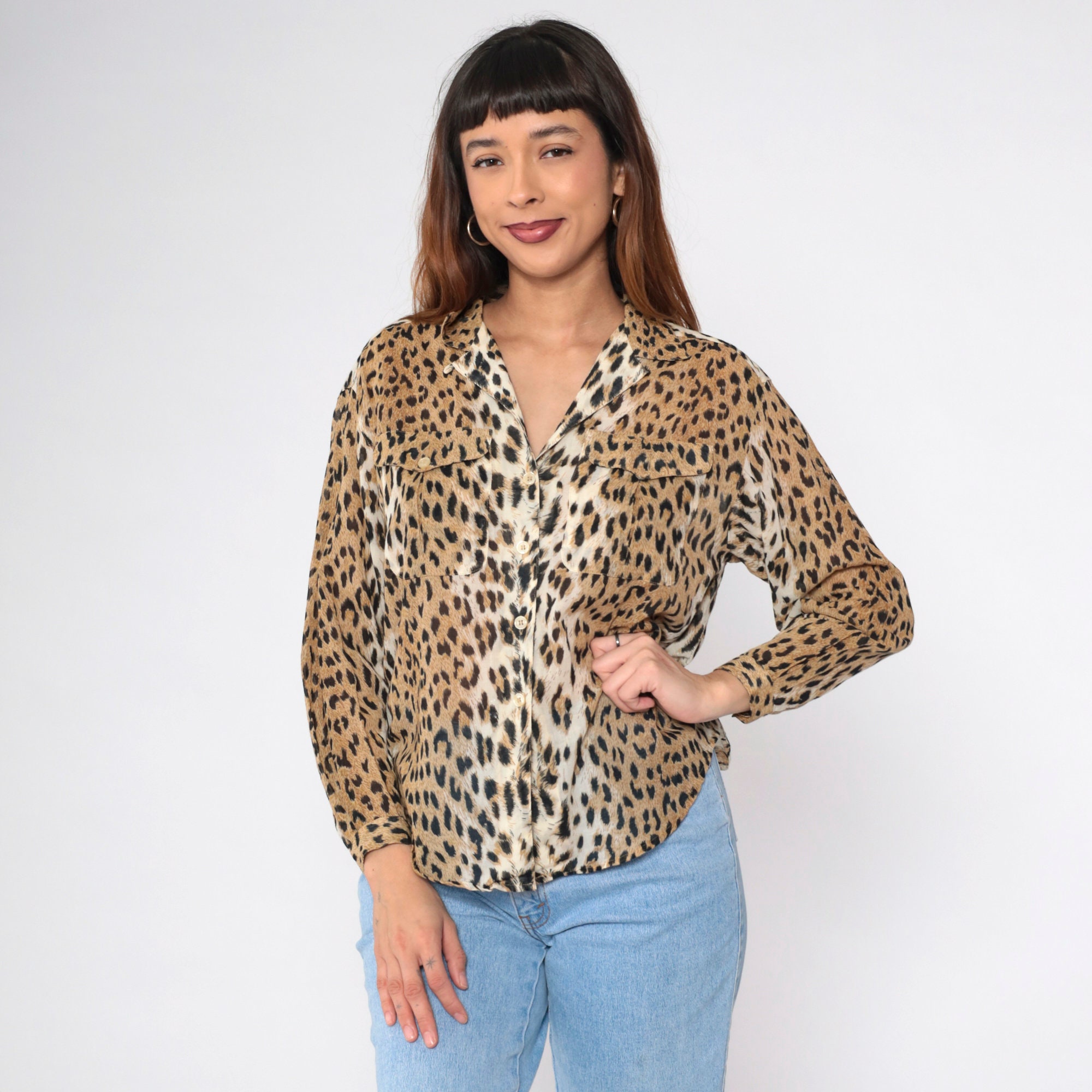Leopard Print Blouse 90s Semi-sheer Animal Print Button up Shirt Long Sleeve Top Retro Cheetah Spot Top Vintage 1990s Liz Sport Small Petite - Etsy Leopard Print Blouse 90s Semi-sheer Animal Print Button up Shirt Long Sleeve Top Retro Cheetah Spot Top Vintage 1990s Liz Sport Small Petite - Etsy
