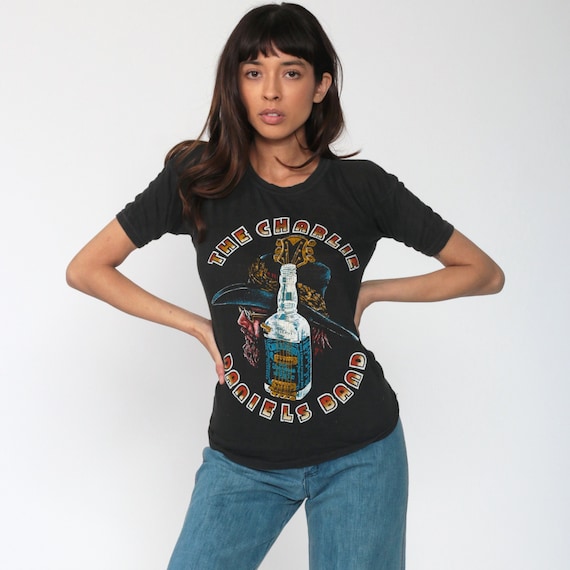 Charlie Daniels Band Shirt 70s Band Tee Concert Rock tshirt 80s T shirt Tour Biker Vintage Black Rocker Shirt Single Stitch Small Medium