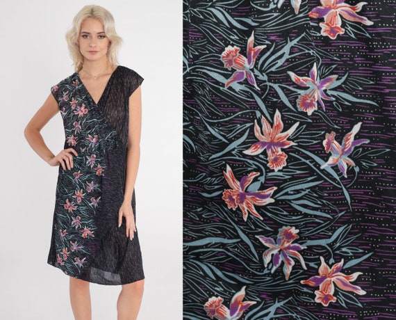 Iris Print Dress 70s Floral Midi Dress Faux Wrap … - image 1
