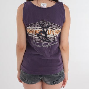 Hawaiian Legends Tank Top 90s Surf Hawaii T Shirt Sleeveless Surfer Graphic Tee Retro Single Stitch Purple USA Made Vintage 1990s Small S